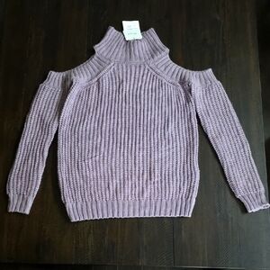 NWT Miracle Sweater Lavender Cable Knit Turtleneck Cold Shoulders S/M